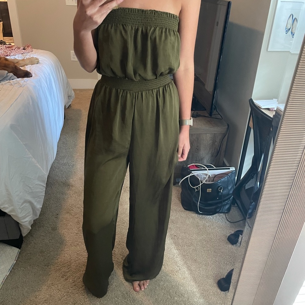 Forever 21 green satin jumpsuit